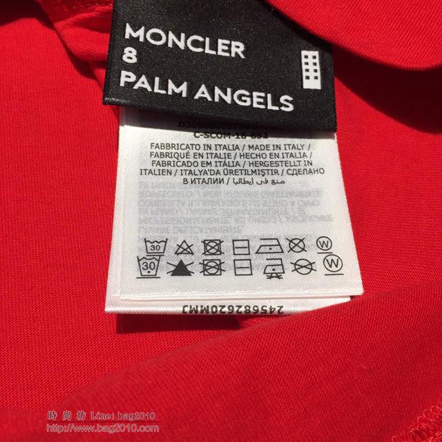 Moncler男短袖 Moncler X Palm Angels19春夏新款 盟可睞紅色T恤  tzy1694
